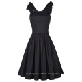 Kate Kasin Sexy Vintage Retro 50s Frauen Ärmelloses Kreuz zurück Baumwolle A-Linie Schwarz Swing Kleid KK000666-1